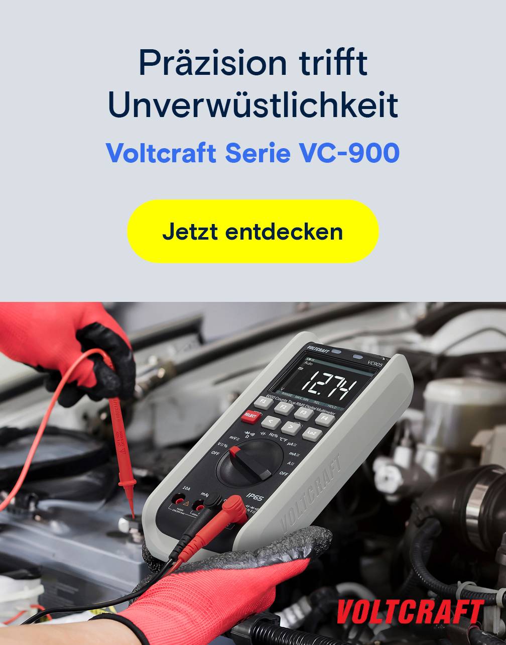Voltcraft Serie VC-900. Text: Präzision trifft Unverwüstlichkeit
