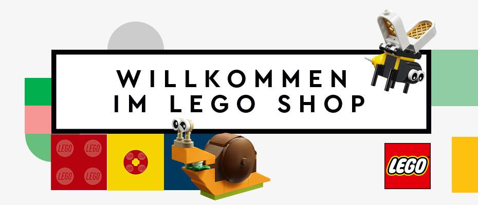 Banner mit Text 'WILLKOMMEN IM LEGO SHOP