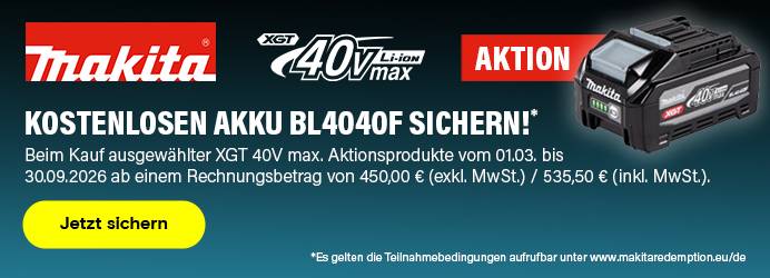Makita - Kostenlosen Akku BL4040F sichern!