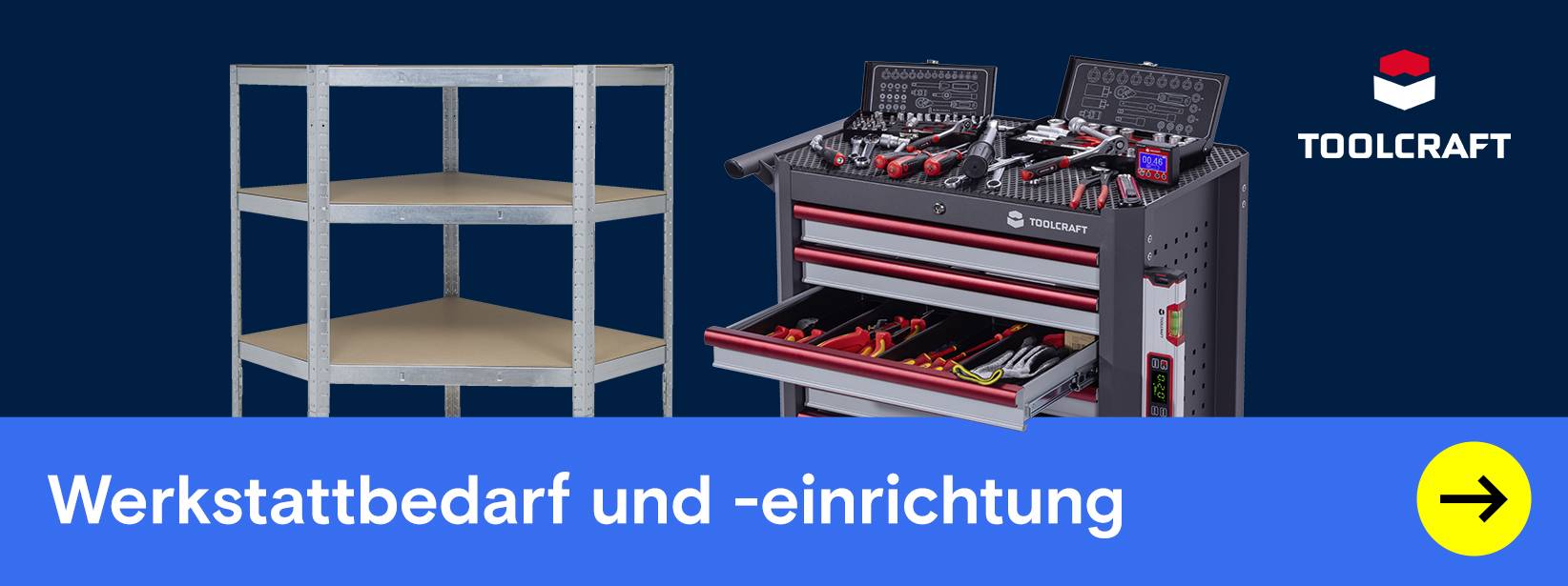 Werkstattausrüstung: Werkzeugkoffer und Werkstattwagen.