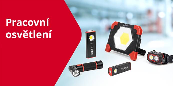 Pracovní světla Wiha, různé modely seřazené za sebou.