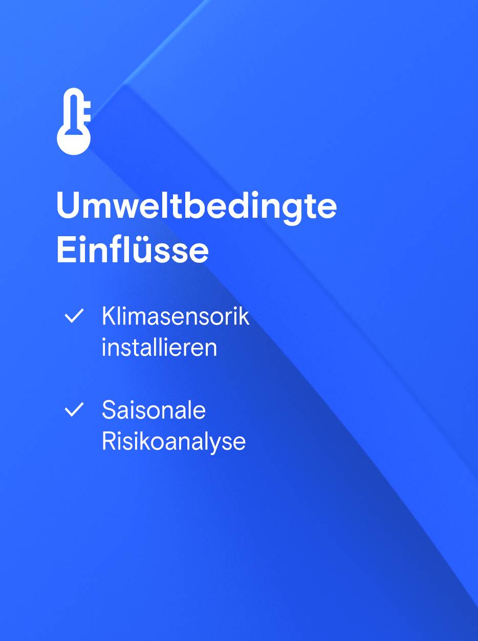 Rechteckiger Button mit Symbol eines Thermometers, daneben Text "Umweltbedingte Einflüsse" und drei Aufzählungen mit Häkchen.