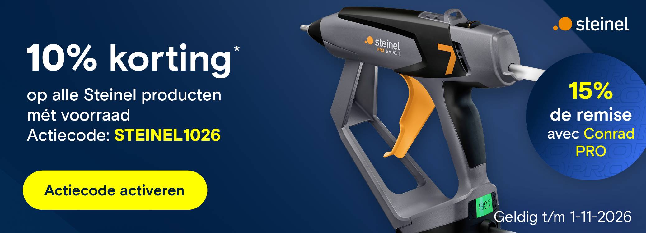 10% korting* op vele Steinel producten mét voorraad