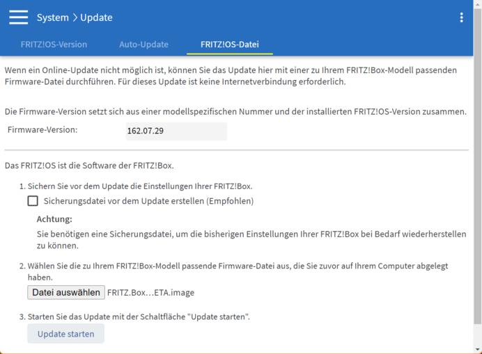 Online Update Fritz Box