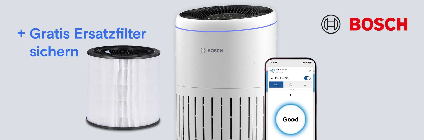 Bosch Luftreiniger mit App und gratis Ersatzfilter.