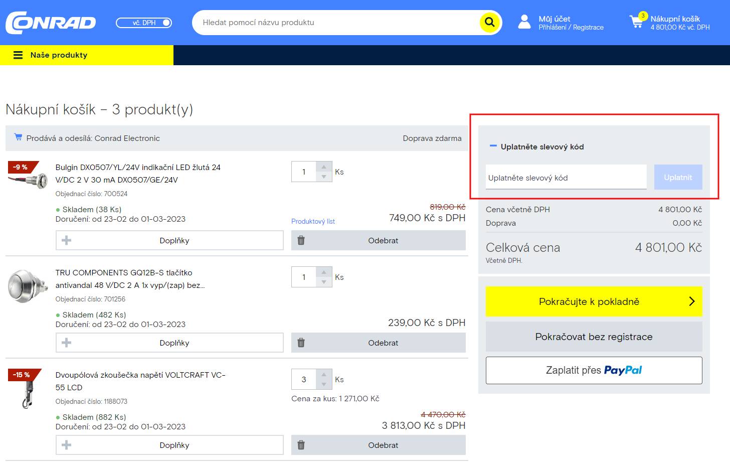 Uplatnění slevového kódu