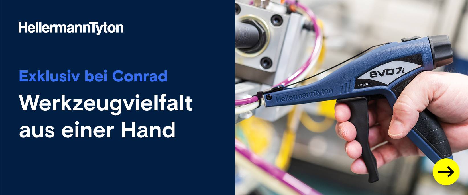 HellermannTyton: Hand bedient eine Kabelbinderpistole.