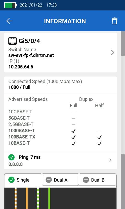 Screenshot der Seite mit den Netzwerkinformationen, die Details wie Netzwerkname, Signalstärke und Verbindungsstatus anzeigt.
