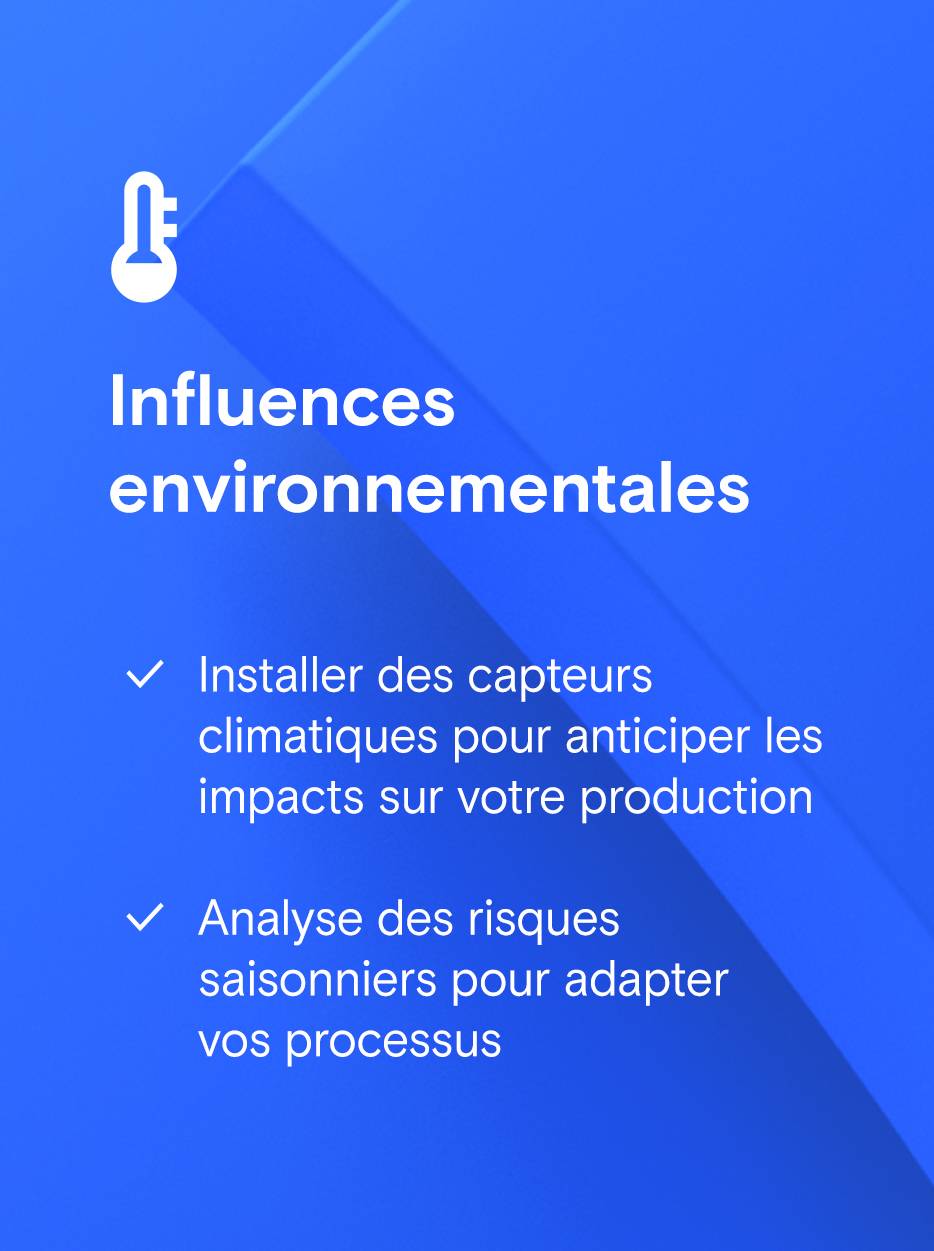 Bouton rectangulaire avec le symbole d'un thermomètre, à côté du texte « Influences environnementales » et trois listes à puces avec des coches.