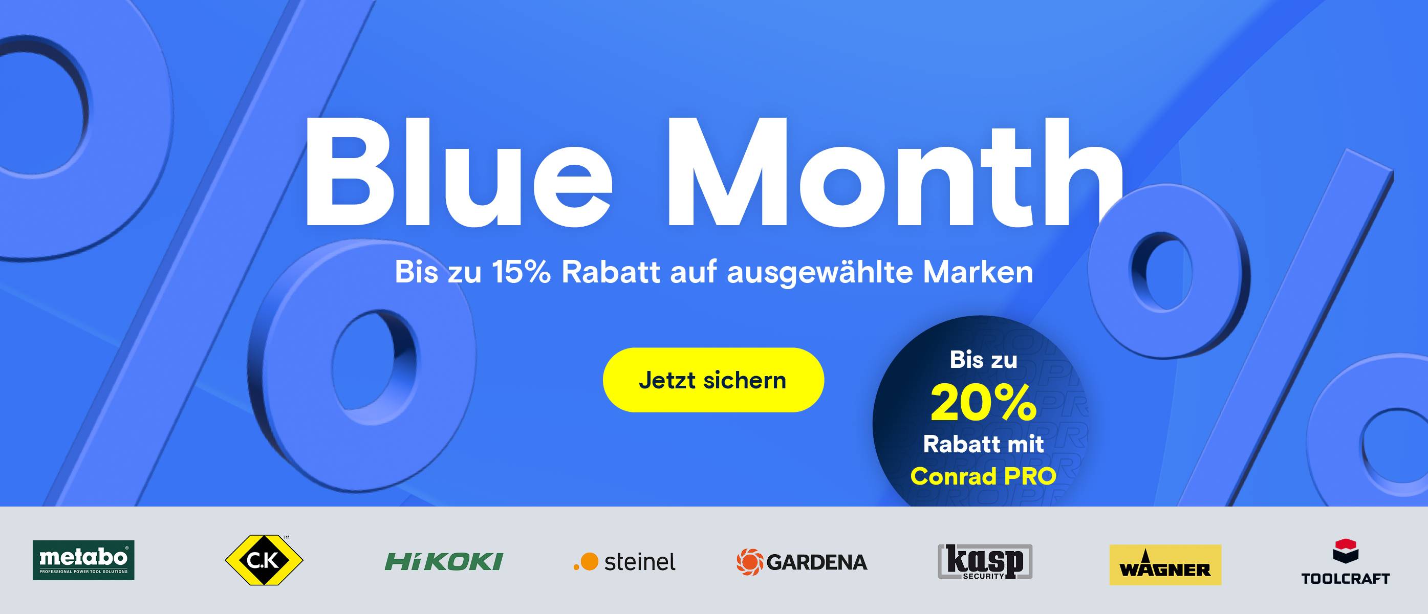 Conrad Blue Month Aktion mit bis zu 15% Rabatt auf ausgewählte Marken und 20% mit Conrad PRO.
