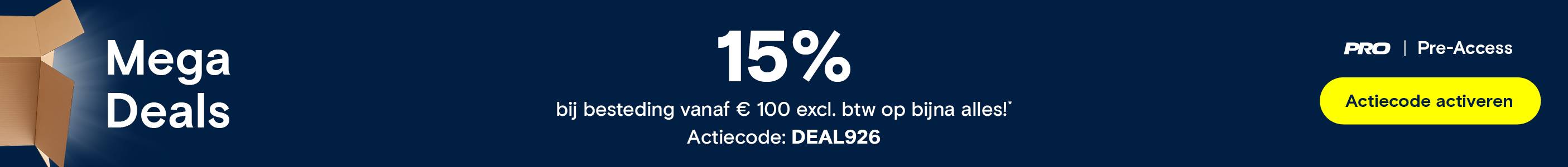 15% bij besteding vanaf € 100 excl. btw op bijna alles!*