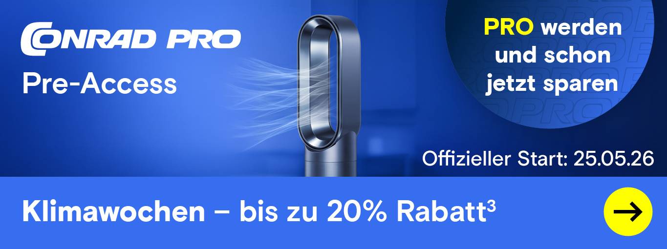 Conrad Pro: Turmventilator und Ankündigung der Klimawochen.