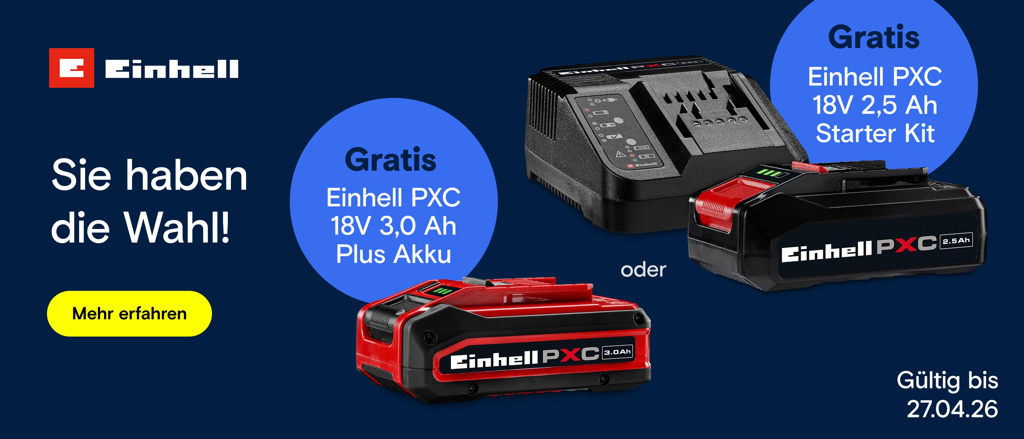 Einhell: Gratis Akku oder Starter Kit zur Auswahl.