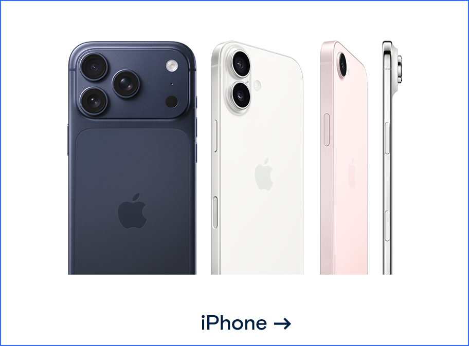Gruppenbild der aktuellsten Apple iPhone Modelle. Weiterleitung zur Apple iPhone Seite