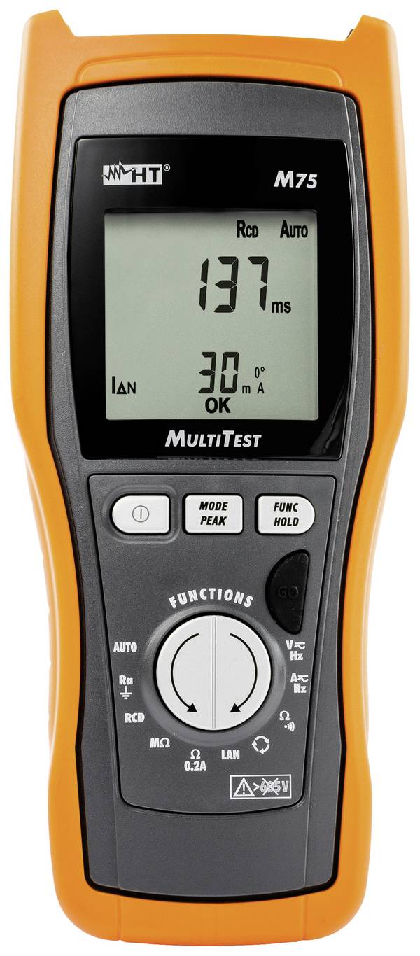 HT Instruments M75 instalační tester, Kalibrováno dle (ISO), Norma VDE 0100, 0413, 1004070, EN a DE menu