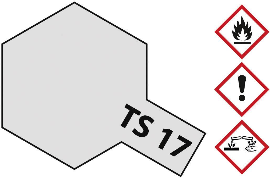 Obrázek šedé šestiúhelníkové plochy označené TS 17, vedle tří výstražných symbolů: hořlavý, pozor, leptavý.