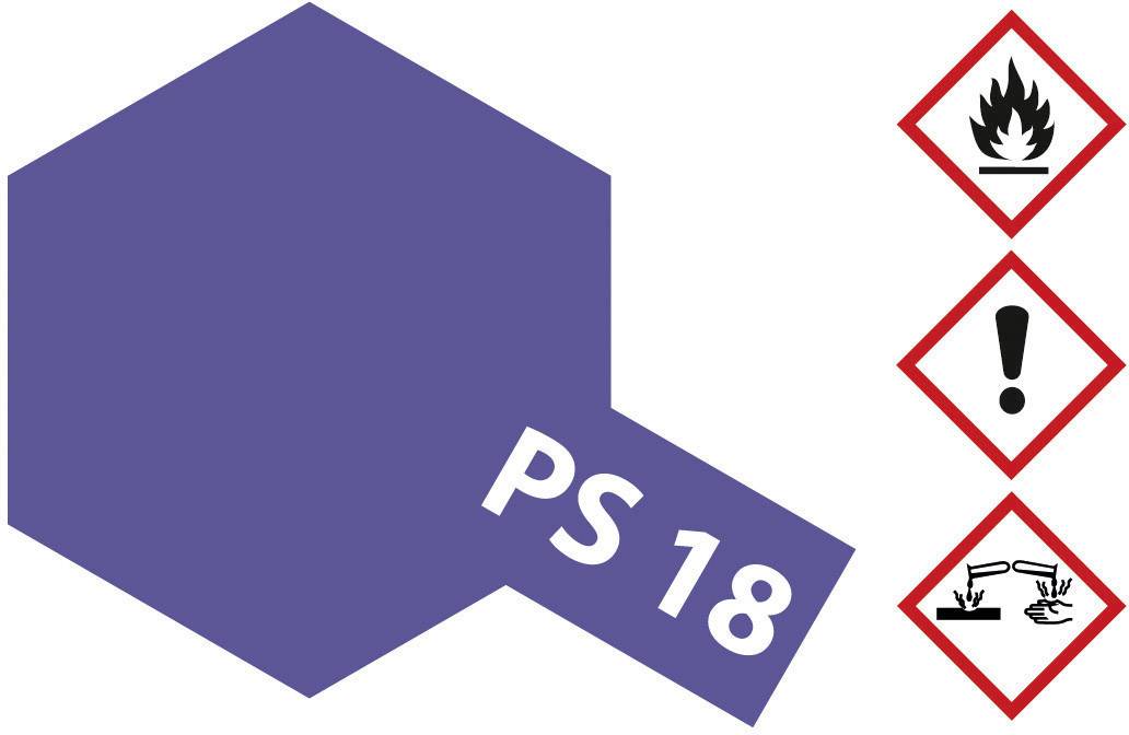 Modrý šestiúhelník s 'PS 18', vedle tři výstražné symboly: plamen, vykřičník, žíravá kapalina. Indikátory chemických nebezpečí.