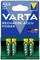 Čtyři dobíjecí baterie AAA značky VARTA v jednom balení. Nápis: 'VARTA Recharge Accu Power, 800 mAh'.