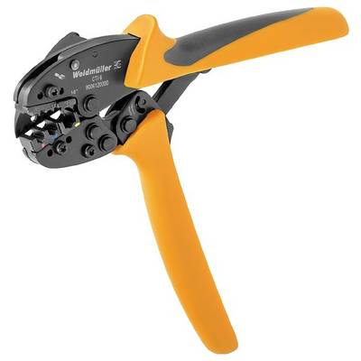 Oranžové krimpovací kleště s černým mechanismem, používané pro spojování elektrických vodičů.
