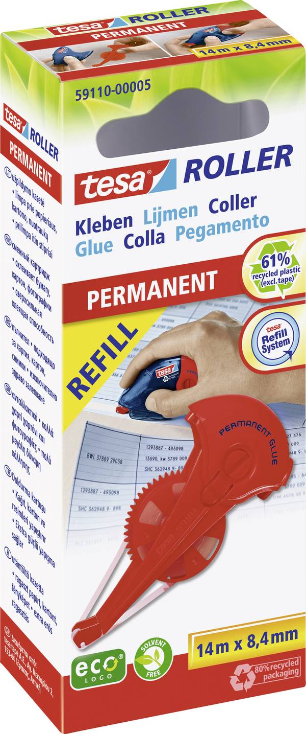 tesa doplňovací kazeta válečku pro nanášení lepidla ROLLER Permanent ecoLogo® 8.4 mm 14 m trvalé Lze doplnit: Ne 59110-00005-06 1 ks