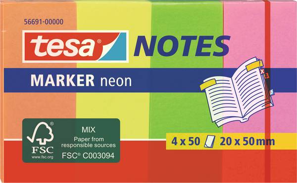 tesa samolepící poznámka 56691-00000-01 20 mm x 50 mm  oranžová, žlutá, zelená, růžová 200 listů