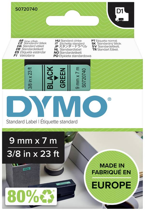 etikety DYMO D1 40919 polyester Barva pásky: zelená Barva písma:černá 9 mm 7 m