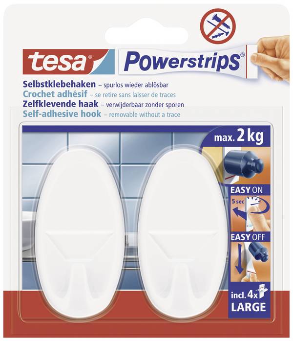 tesa POWERSTRIPS® Lepicí háček Large Oval  bílá Množství: 2 ks