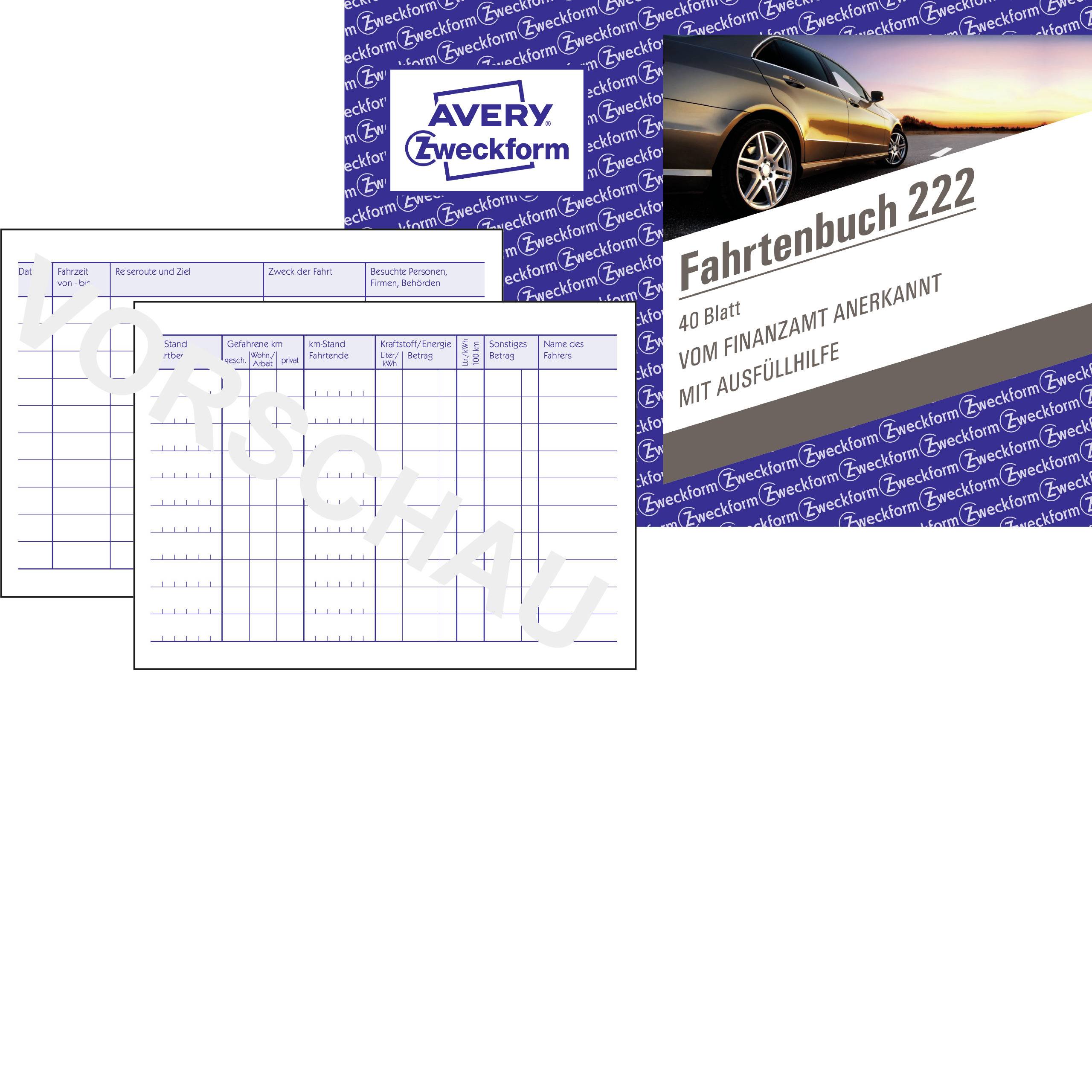 Avery Zweckform kniha jízd 222 s obrázkem automobilu na obálce. Obsahuje 40 listů pro zaznamenávání jízd. Pomůcka pro uživatele vozidel.