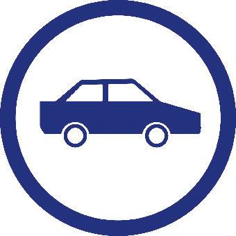 Modré dopravní značení zobrazuje automobil v kruhu, což poukazuje na dálnici nebo zákaz vjezdu pro nemotorová vozidla.