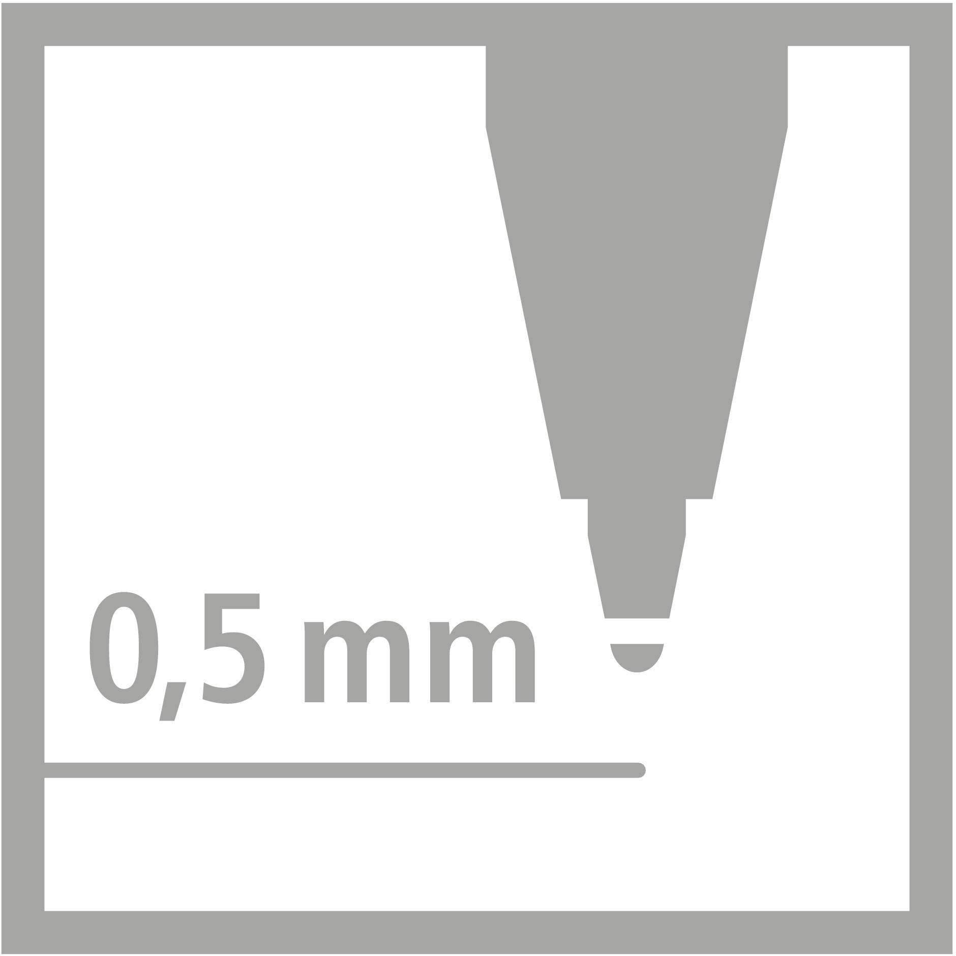 Ikona hrotu propisky s textem "0,5 mm" znázorňující tloušťku čáry.