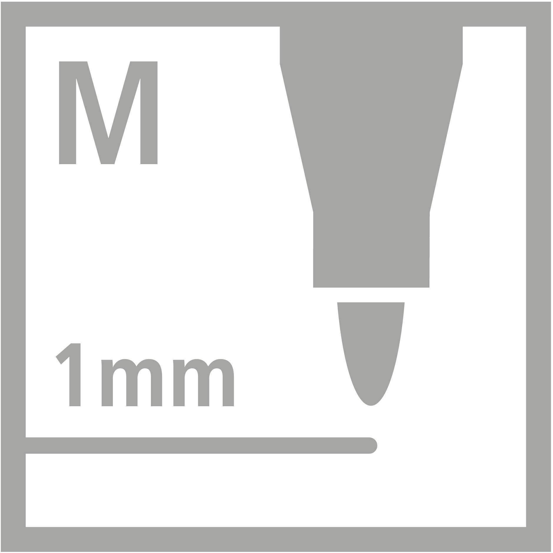 "Štítek s nápisem „M 1 mm" a zobrazením hrotu kolíku."
