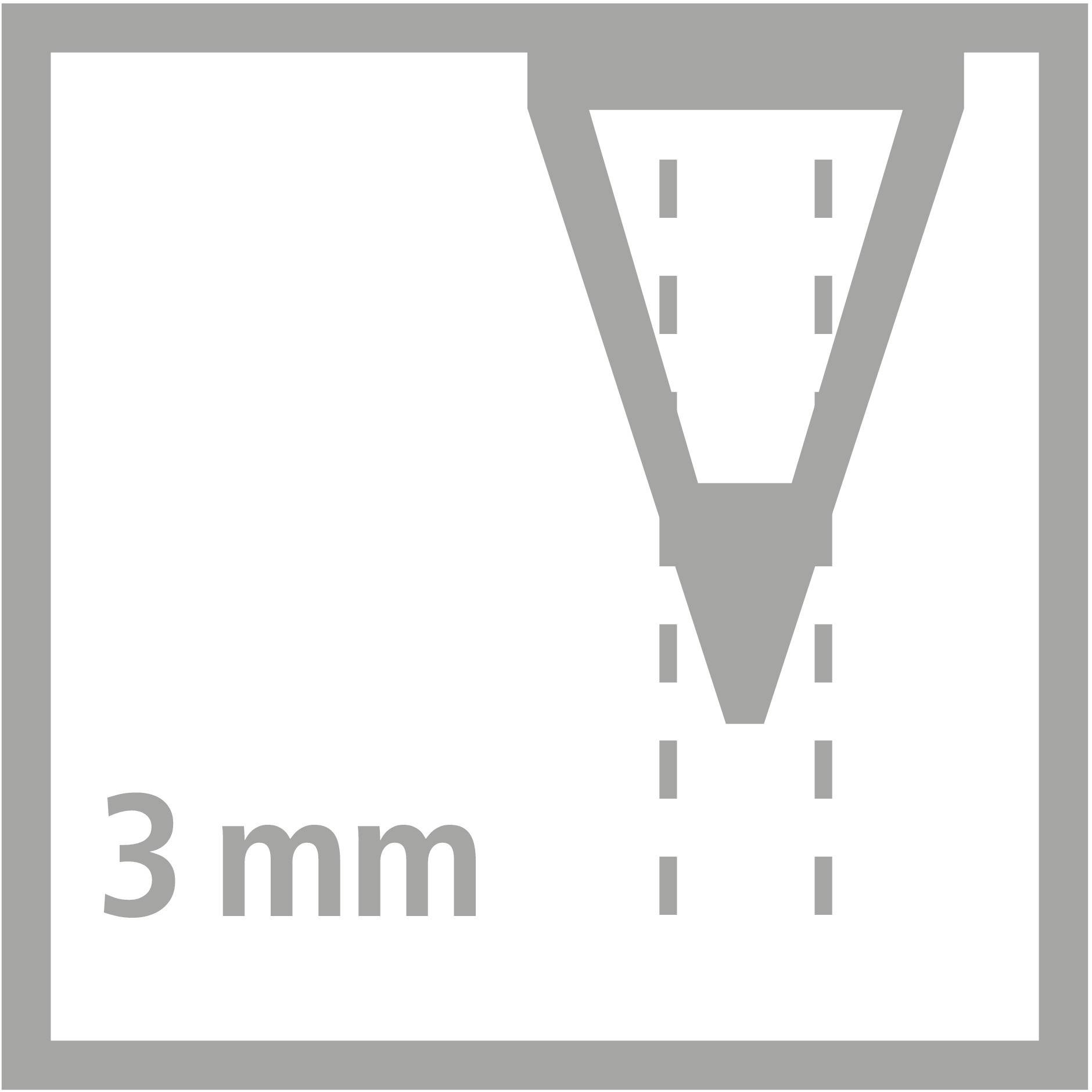 Symbol 3mm vrtáku se šipkou ukazuje směr vrtání.