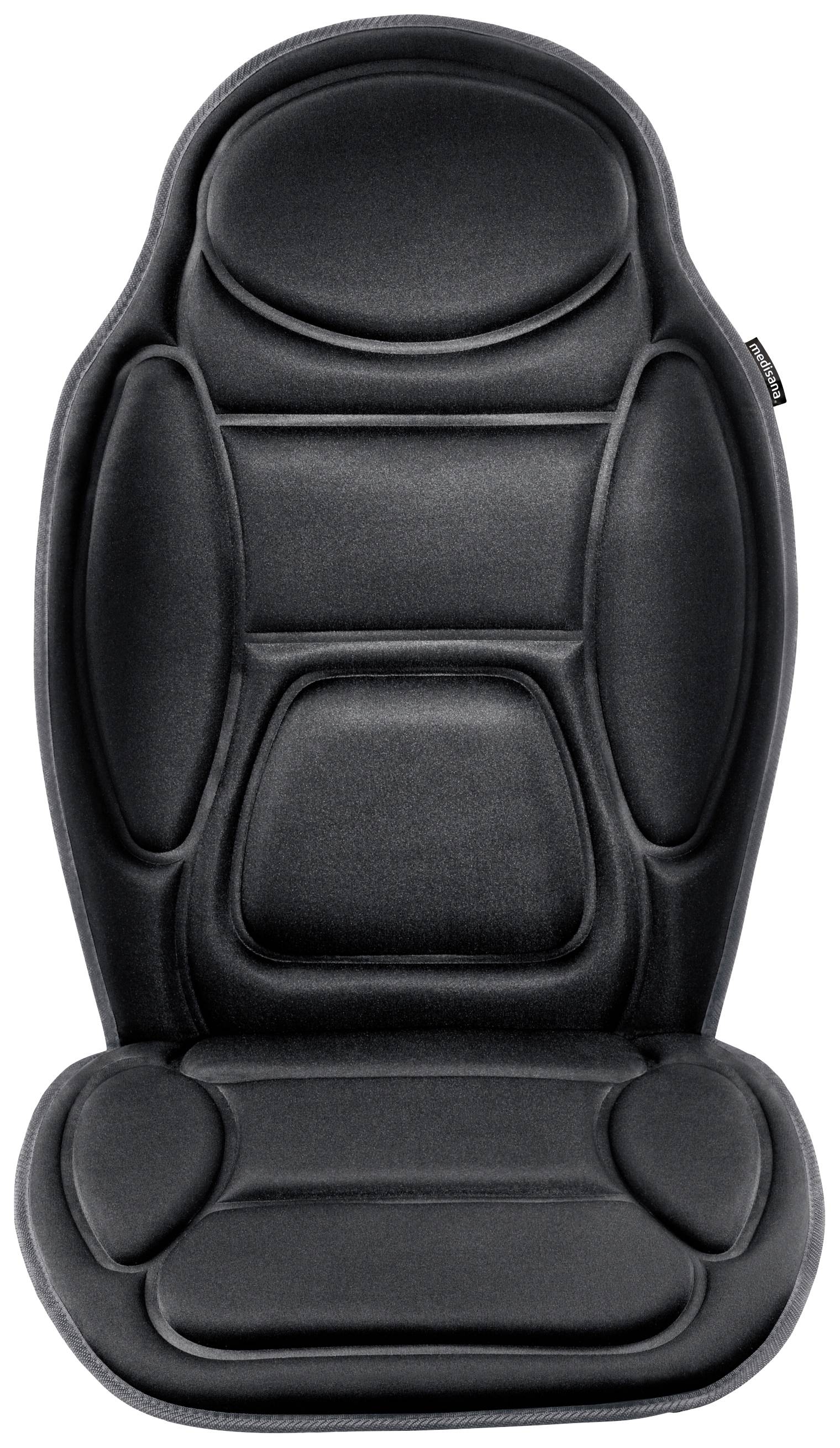 Černý polstrovaný sedací polštář. Ergonomický design s kontury pro pohodlí. Vhodný pro židle nebo autosedačky.