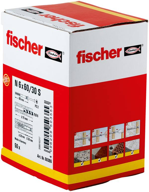 Fischer 50355 N 6 x 60/30 S hřebíková hmoždinka 60 mm 6 mm 50 ks