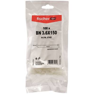 Balení spojovacího materiálu Fischer BN 3.6x150, označené „100 x" a číslo výrobku 87481.