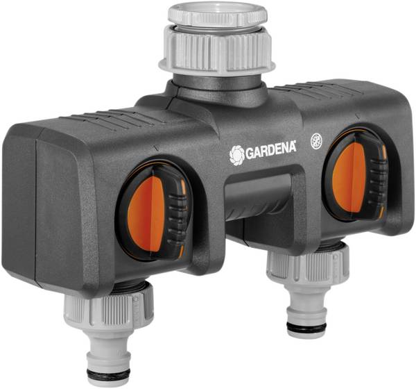 GARDENA 8193-20  plast 2cestný rozdělovač rychlospojka, 30,3 mm (1") vnitřní závit, 24,2 mm (3/4") vnitřní závit s regulačním ventilem