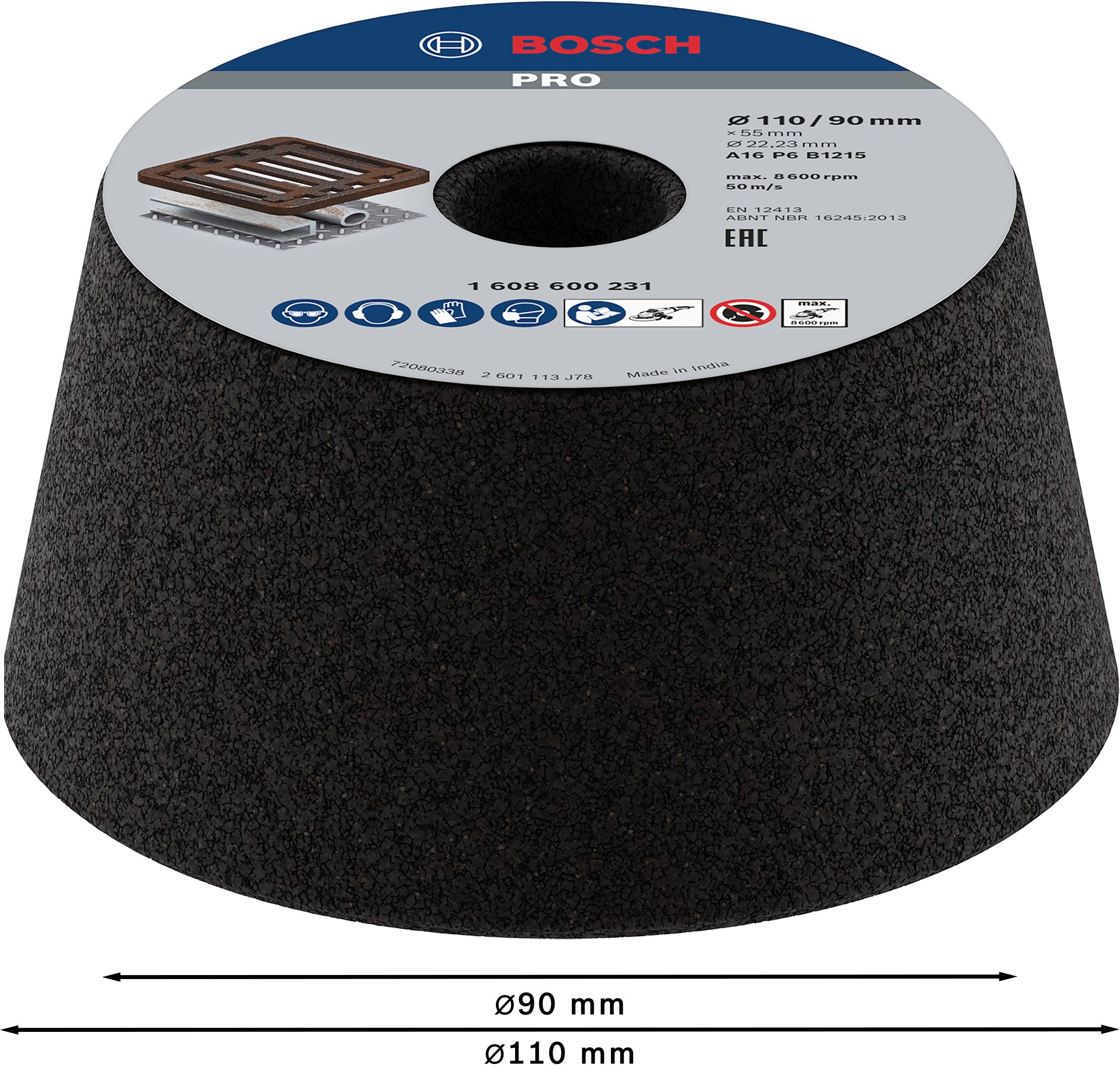 'Bosch PRO' brusný hrnec, průměr 90/110 mm, obj. č. 1 608 900 231, vhodný pro betonové a kamenné povrchy, do 13.300 ot./min.