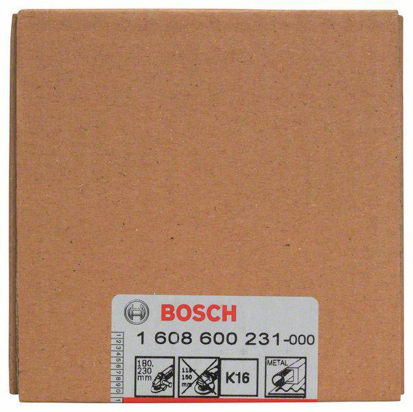 Hnědý obal od Bosche s nápisem '1 608 600 231-000'. Na obalu jsou vyobrazeny symboly pro rozměry a druhy materiálů.