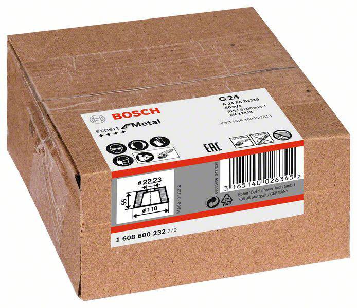 Karton s kovovými řeznými kotouči Bosch, model G-24, průměr 125 mm, 8,5 kg. Obsahuje: 50 kusů.