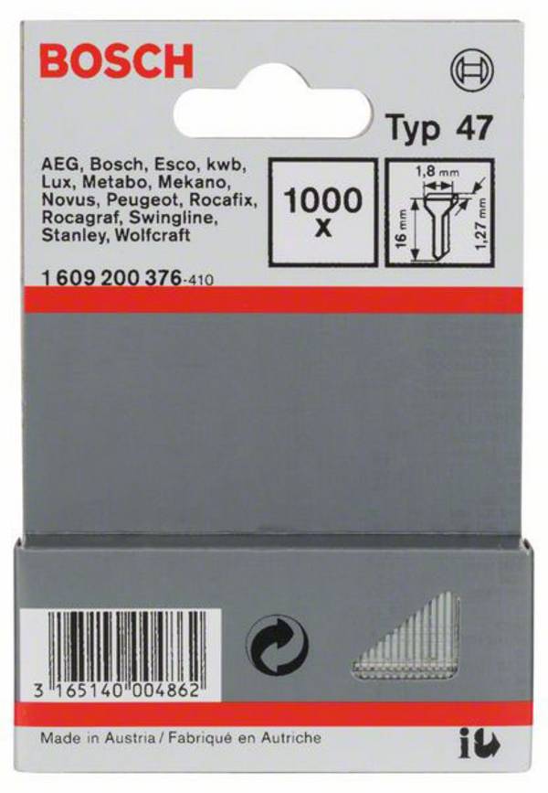 Bosch Accessories 1609200376 Hřebíky do sponkovačky Typ 47  Vnější délka 16 mm 1000 ks