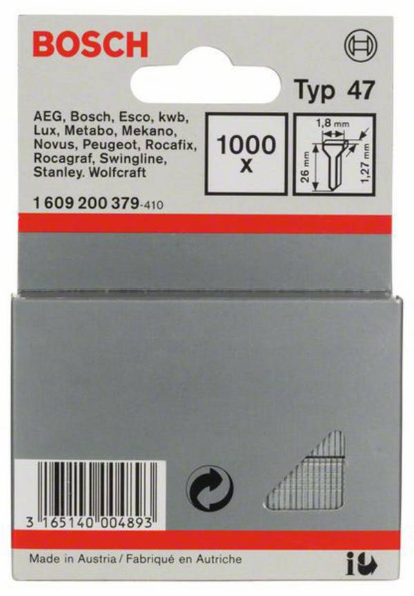 Bosch Accessories 1609200379 Hřebíky do sponkovačky Typ 47  Vnější délka 26 mm 1000 ks
