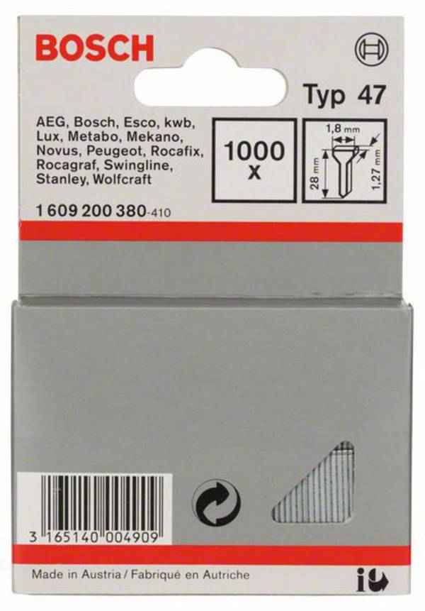 Bosch Accessories 1609200380 Hřebíky do sponkovačky Typ 47  Vnější délka 28 mm 1000 ks
