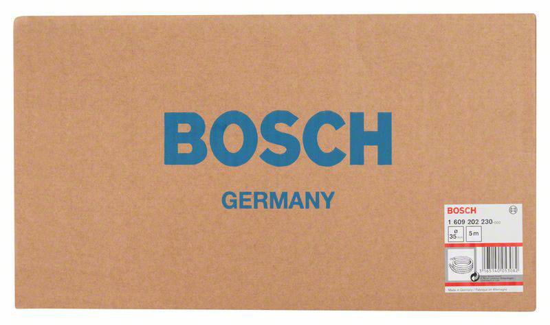 Kartonová krabice s modrým nápisem 'BOSCH GERMANY'. Vpravo dole štítek s detaily produktu: Brusný papír, 230x280 mm, zrnitost 60.