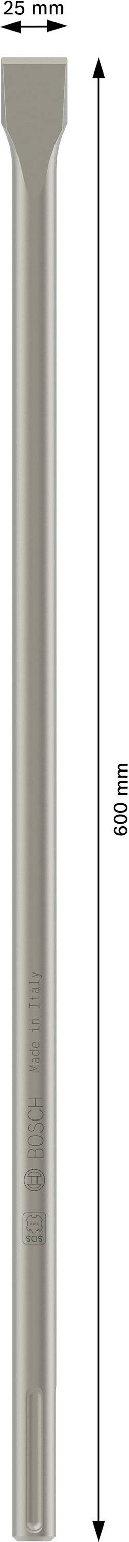 Dláto s celkovou délkou 400 mm, zobrazené s vertikálním označením dvojitou šipkou, které ukazuje na jeho délku.