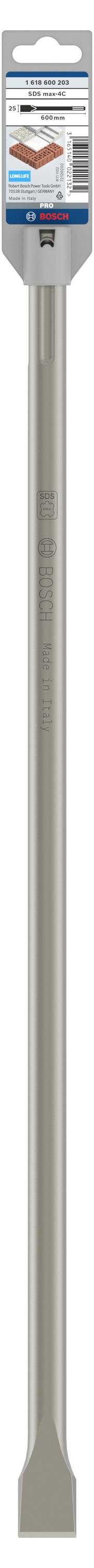 Štítek pro identifikaci produktu pro plochý sekáč SDS-Max, s rozměry 25,4 mm x 356 mm. Vhodný pro práci s betonem.