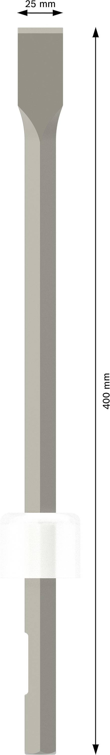Zobrazuje se šedý vrták o délce 400 mm a šířce 18 mm, orientovaný vertikálně.