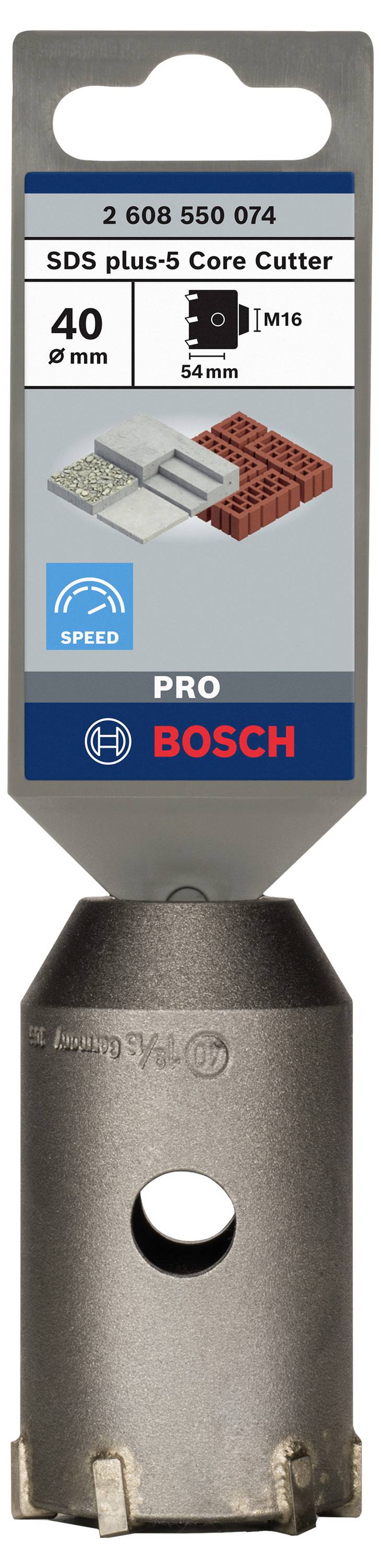 'BOSCH SDS plus-5 jádrový vrták'. Průměr 40 mm, délka 55 mm, pro zpracování betonu a zdiva.