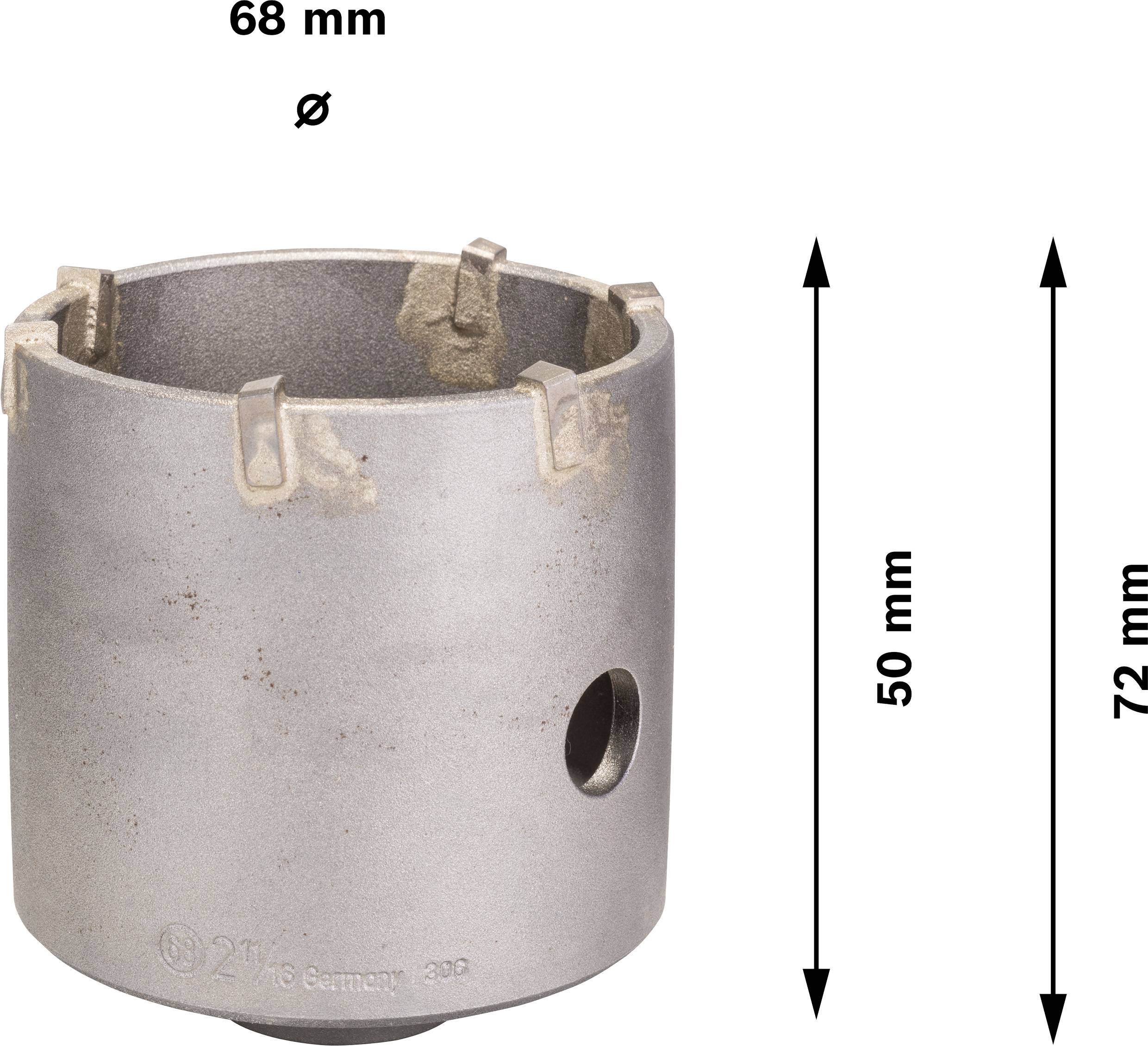 Velká vrtací hlava s průměrem 68 mm a výškou 72 mm. Obsahuje zářezy a boční otvory.