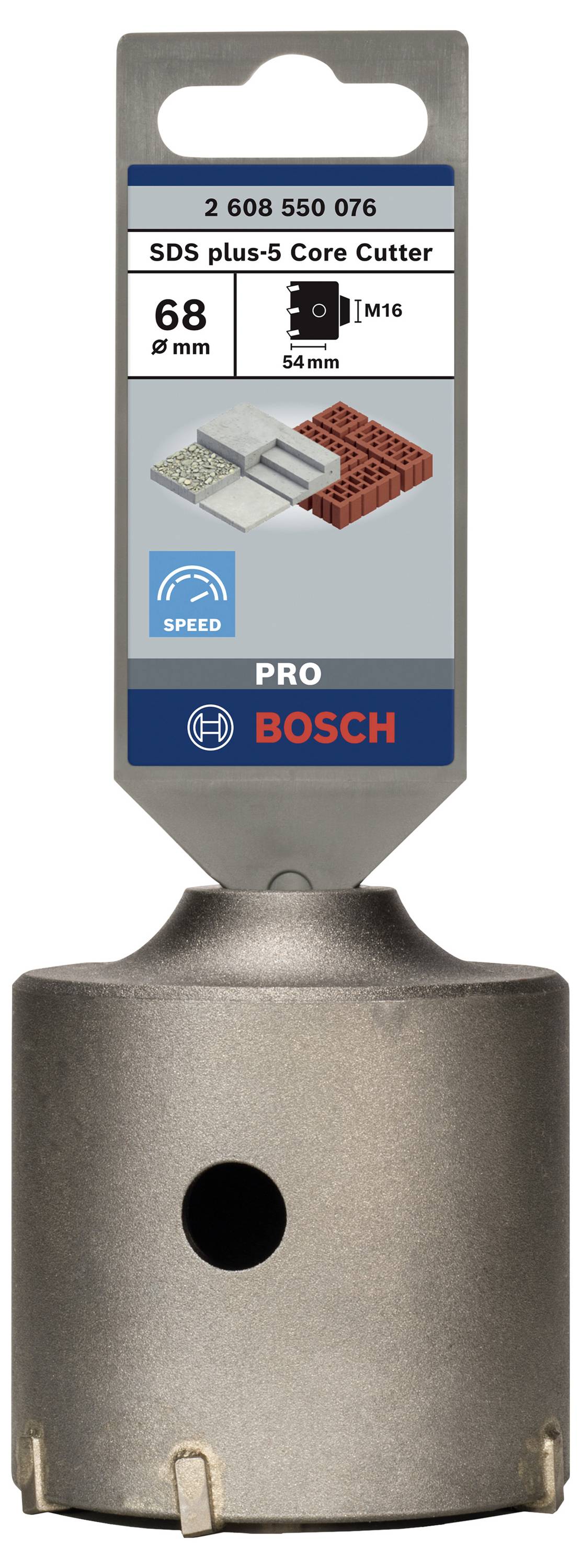 Korunka Bosch, model SD5 plus-5 Core Cutter, průměr 68 mm, pro zdivo a beton, vhodná pro vysoké otáčky.