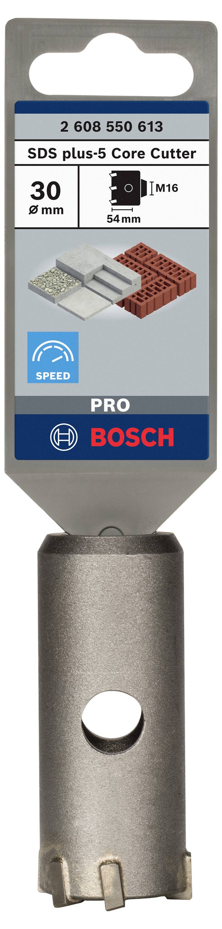 Jádrový vrták SDS plus-5 od Bosch, průměr 30 mm, vhodný pro beton a cihly.